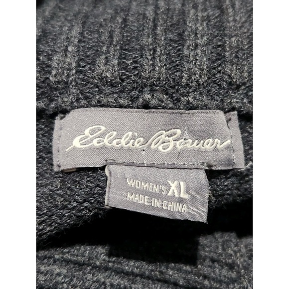 Eddie‎ Bauer Gray Quarter Button  100% Cotton XL Sweater Mock Neck - Picture 5 of 5